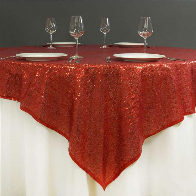 Glitz Sequins 90"x90" Table Overlay Red