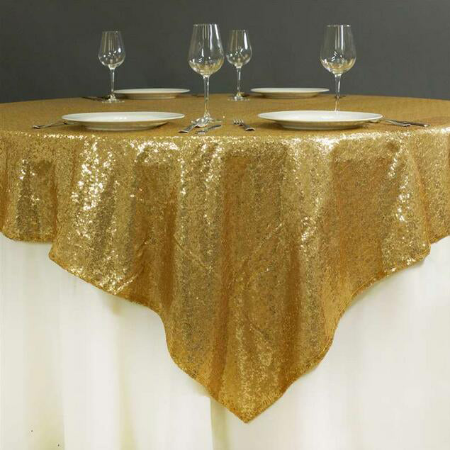Glitz Sequins 90"x90" Table Overlay Gold