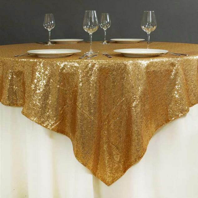 Glitz Sequins 72"x72" Table Overlay Gold