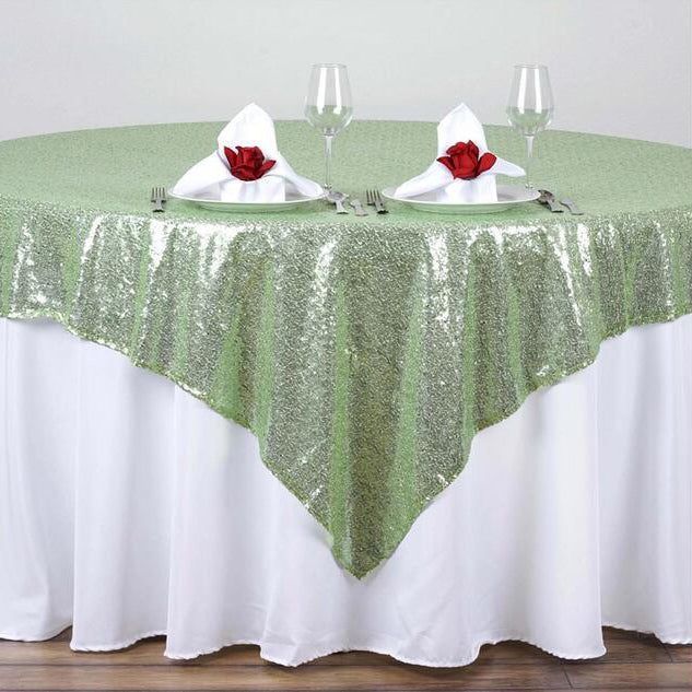 Glitz Sequins 90"x90" Table Overlay Green Tea