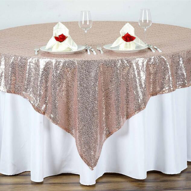 Glitz Sequins 90"x90" Table Overlay Rose Gold