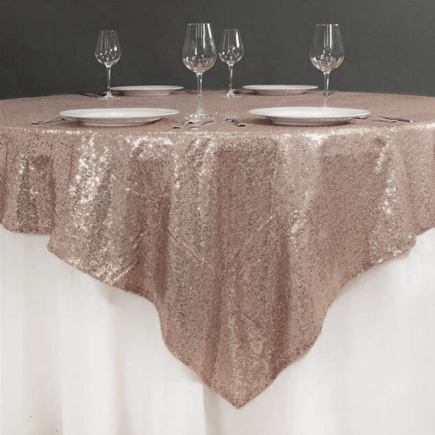 Glitz Sequins 85"x85" Table Overlay Light Pink