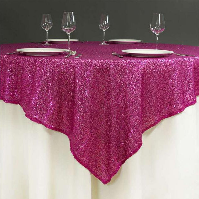 Glitz Sequins 90"x90" Table Overlay Rose Red