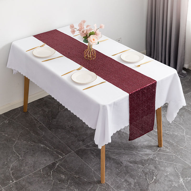 Glitz Sequins 110" x 12" Table Runner Wine Red
