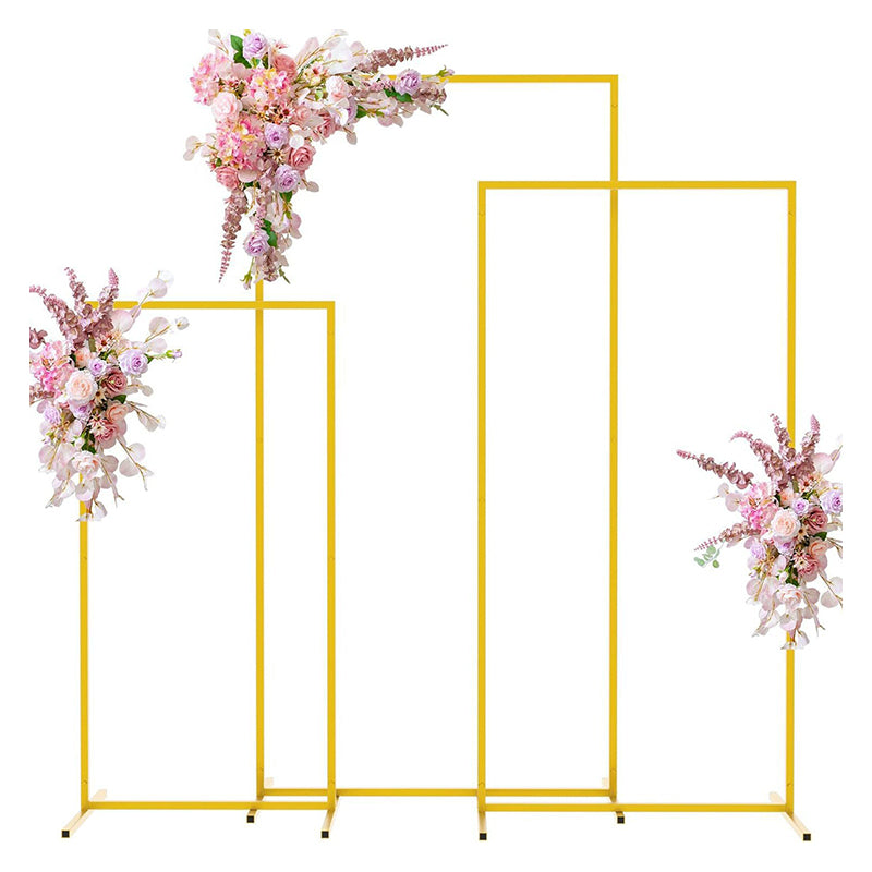 Set of 4 Gold Metal Frame Wedding Arch, Rectangular Backdrop Stand, Floral Display Frame 3.9ft, 4.9ft, 5.9ft, 6.5ft