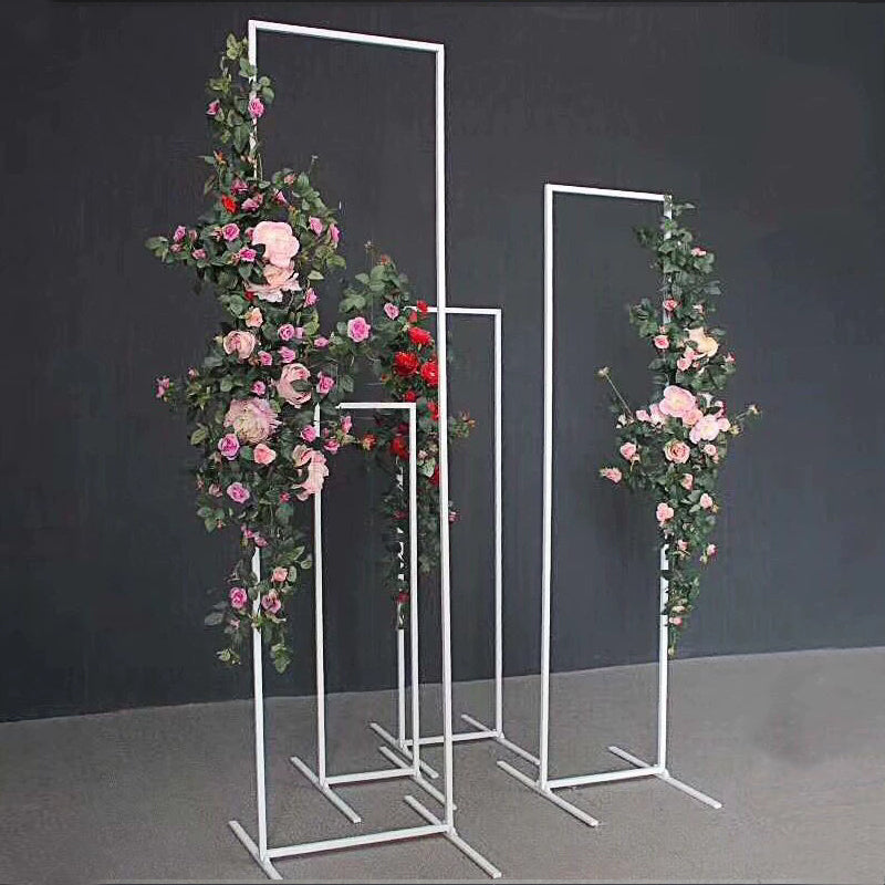 Set of 4 Slim White Metal Wedding Arches 3.6ft-6.6ft Rectangular Backdrop Stands - Floral Display Frames