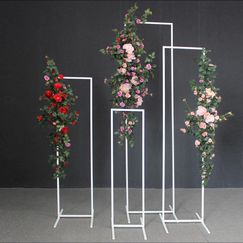Set of 4 Slim White Metal Wedding Arches 3.6ft-6.6ft Rectangular Backdrop Stands - Floral Display Frames