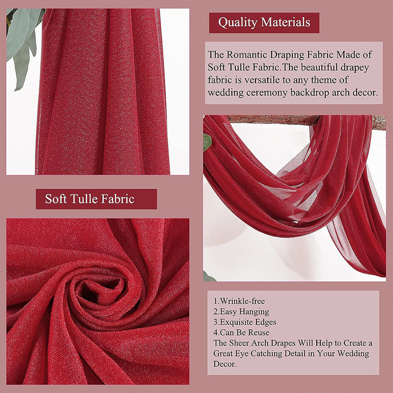 Sheer Wedding Arch Drape 5ftx32ft Burgundy