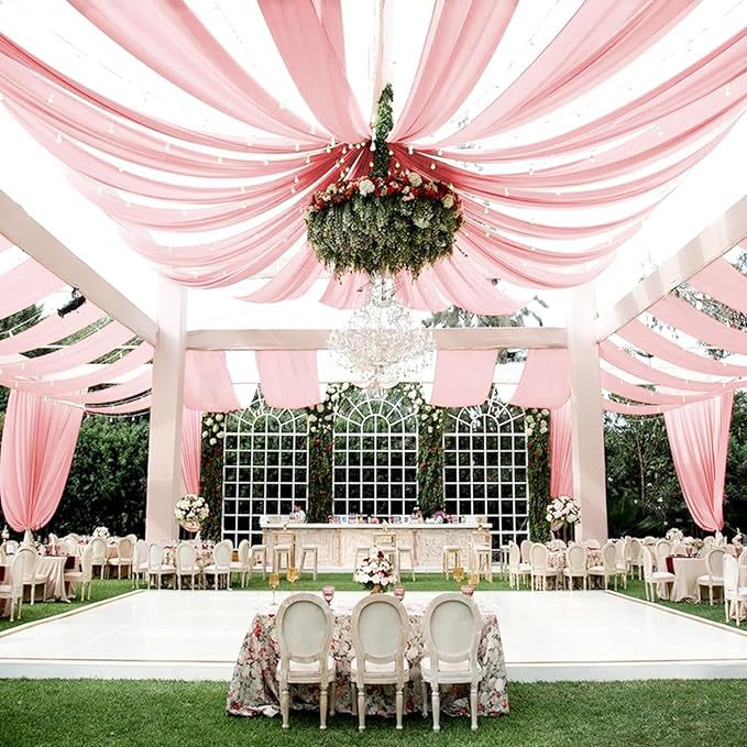 Sheer Wedding Arch Drape 5ftx32ft Nude Pink