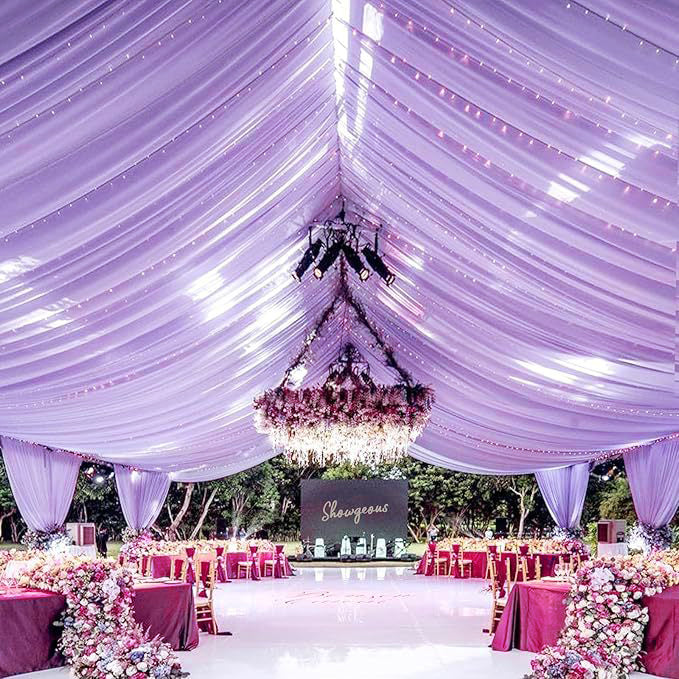 Sheer Wedding Arch Drape 5ftx32ft Light Purple