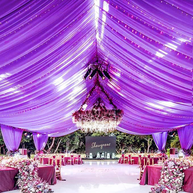 Sheer Wedding Arch Drape 5ftx32ft Dark Purple
