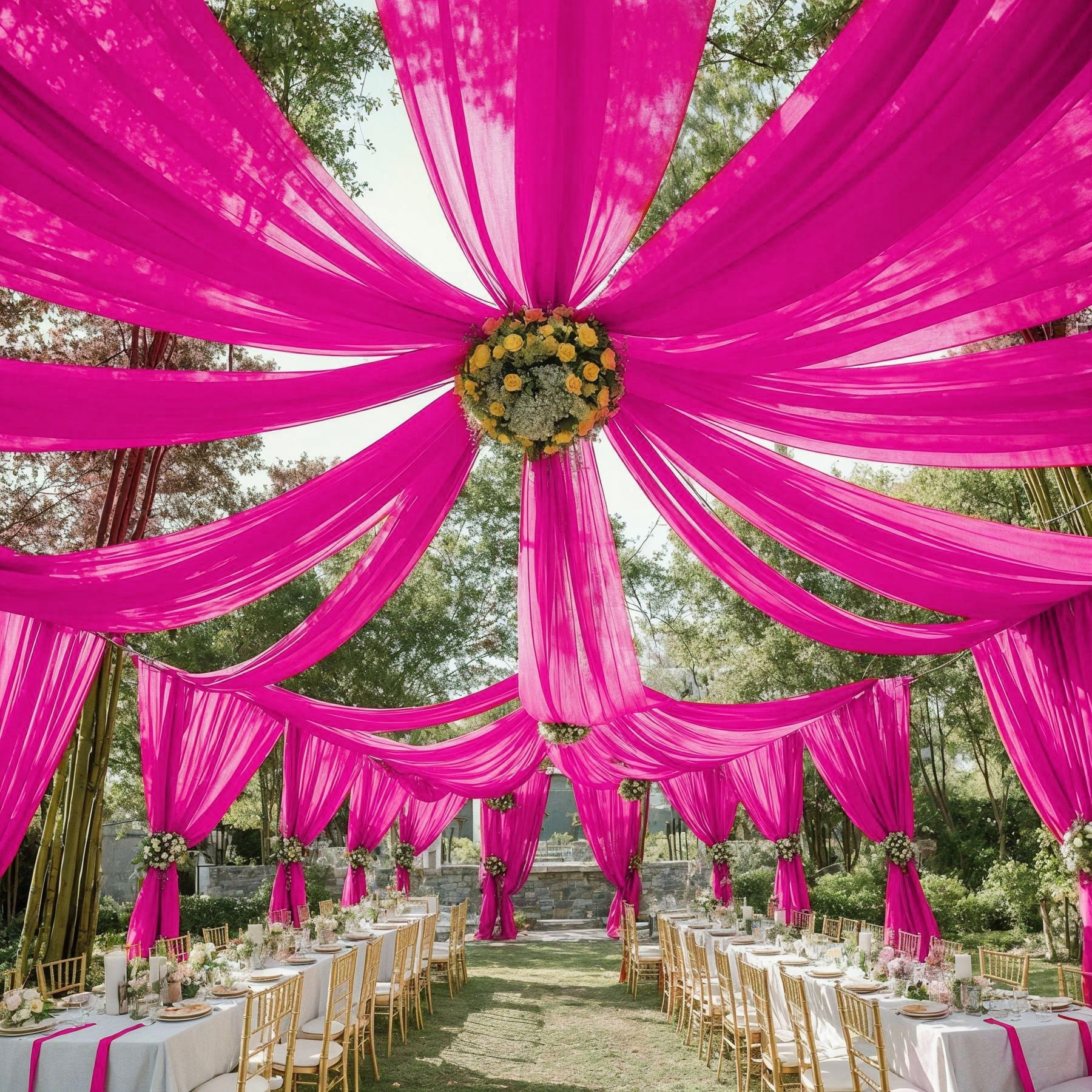 Sheer Wedding Arch Drape 5ftx32ft Rose Red