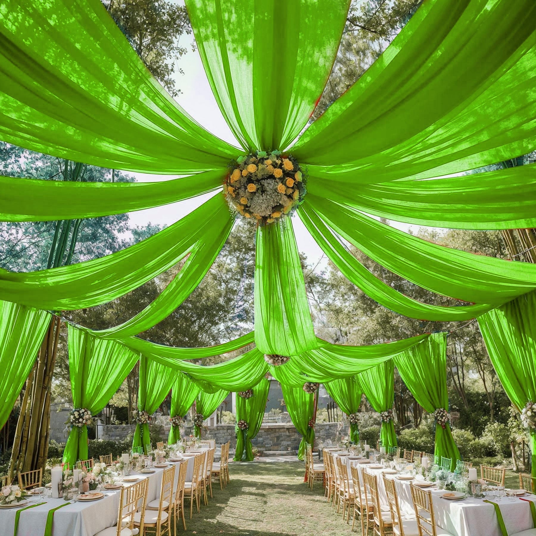 Sheer Wedding Arch Drape 5ftx32ft Grass Green