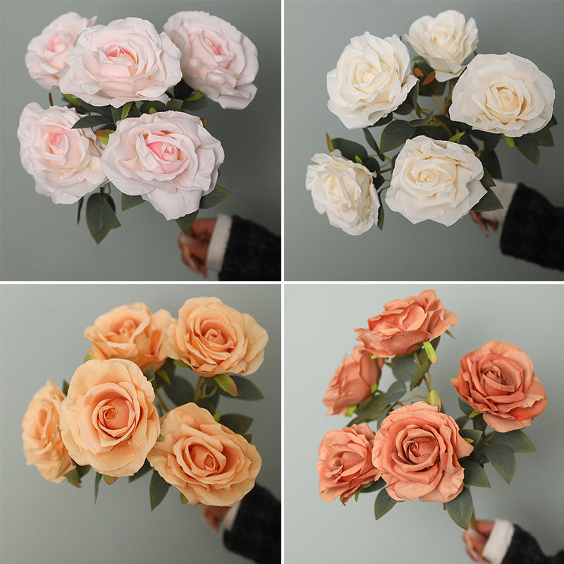 2 Bushes 16" Silk Flowers Set Faux Flowers, Long-Stem Real Touch Silk Roses for Home Decor Centerpieces Wedding Decor Bridal Shower Party