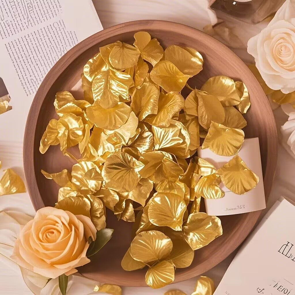 500 Pieces Artificial Silk Rose Petals Flower Decoration Gold
