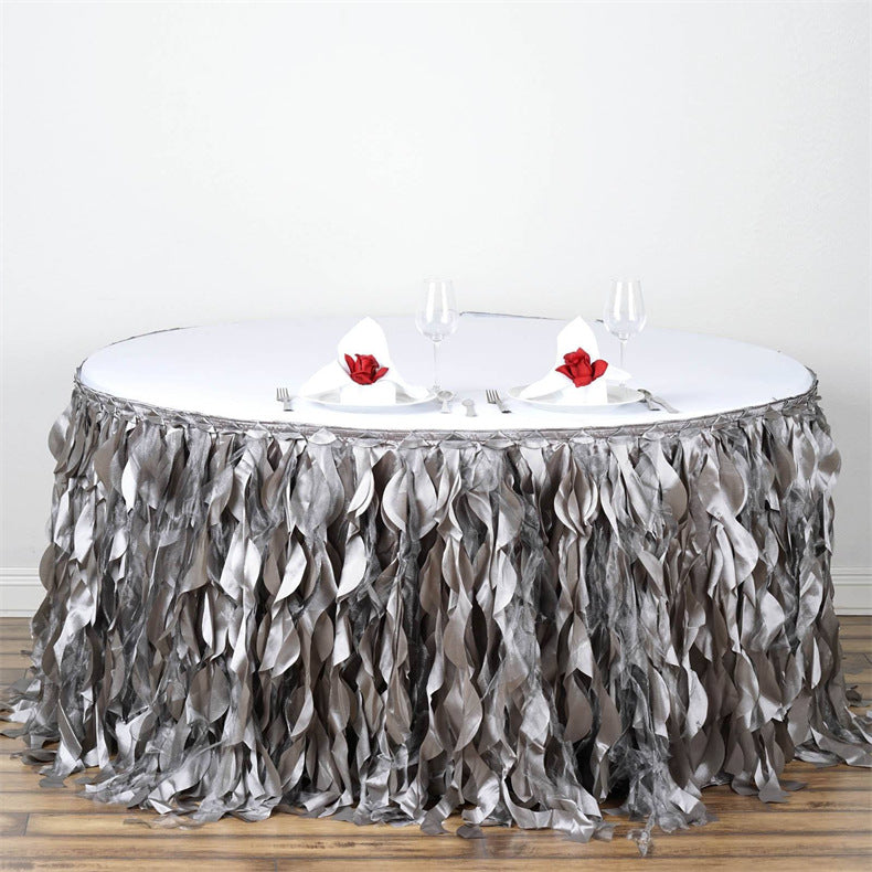 14ft Curly WillowTable Skirt Silver Gray