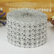 Fleur Diamond Rhinestone Ribbon Wrap Roll 4"x10 Yards Silver