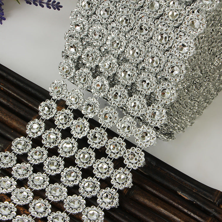 Fleur Diamond Rhinestone Ribbon Wrap Roll 4"x10 Yards Silver