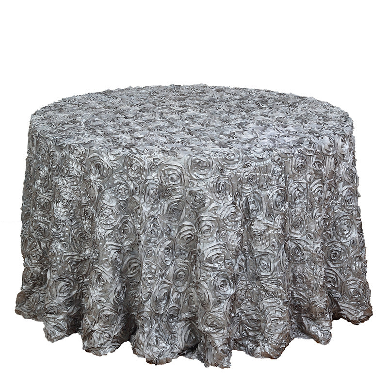 Round tablecloth with rose flowers 120" Silver