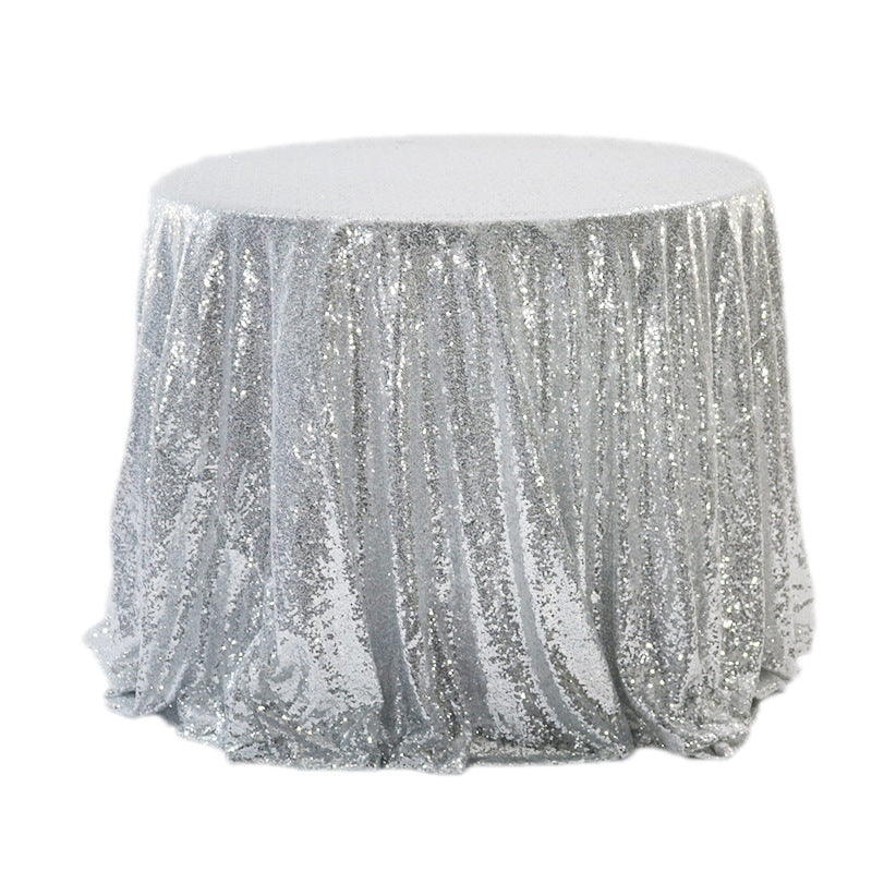 Sequin Round Tablecloth 90" Silver