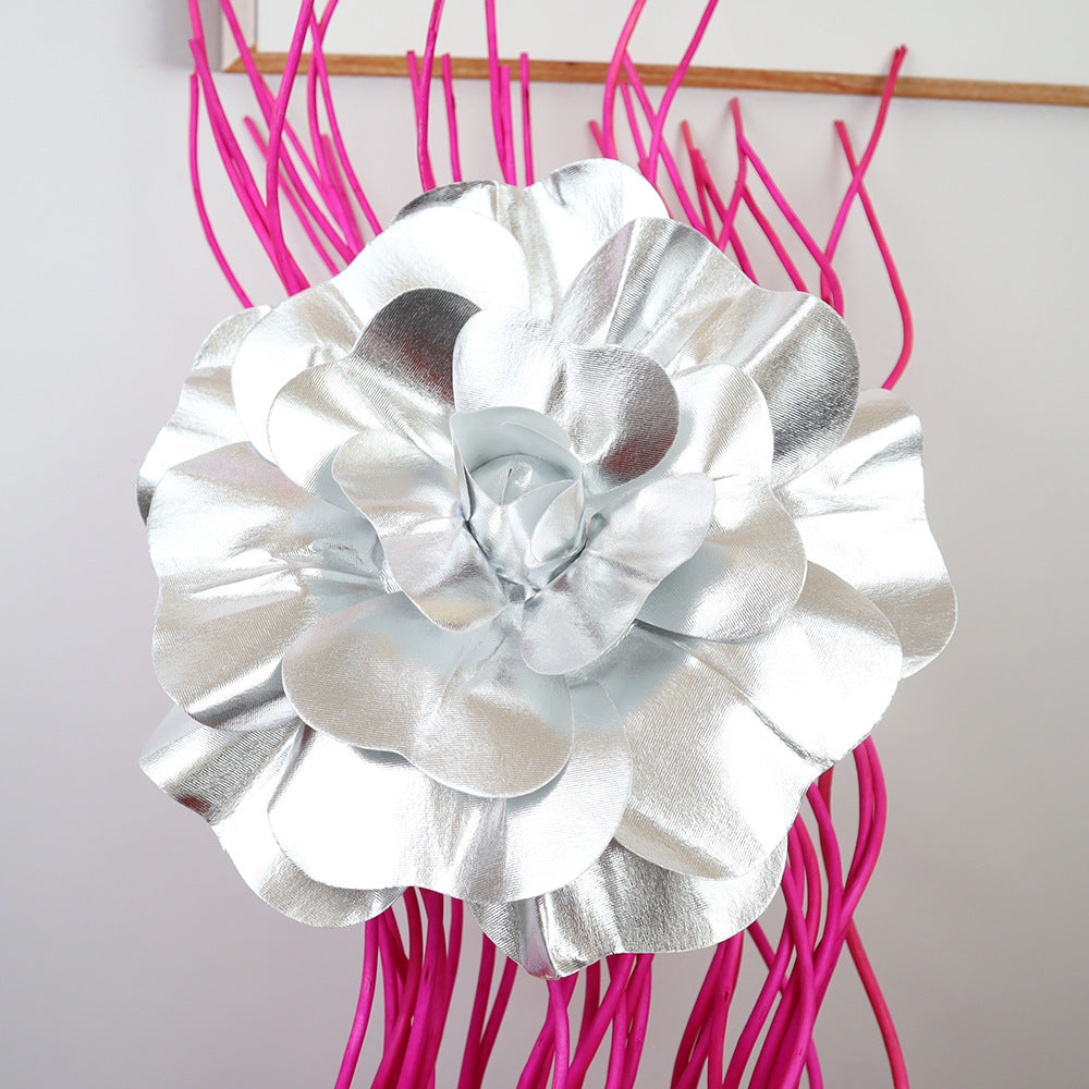 4 Packs Of Simulated Sliver Rose Flower Wall Decoration 24"