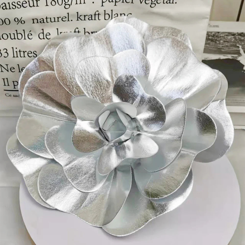 16" Silver Simulated Golden Rose Flower Wall Decoration 4Pcs