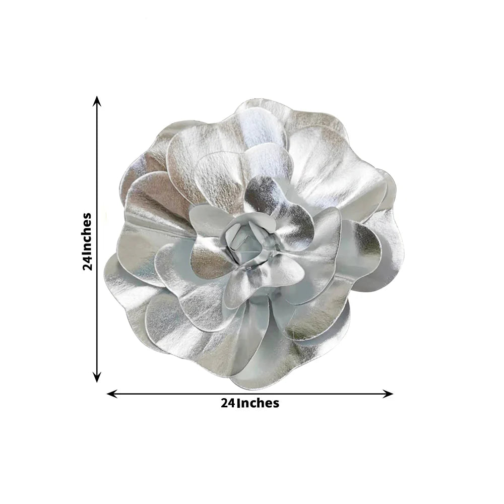 24" Silver Simulated Golden Rose Flower Wall Decoration 4Pcs