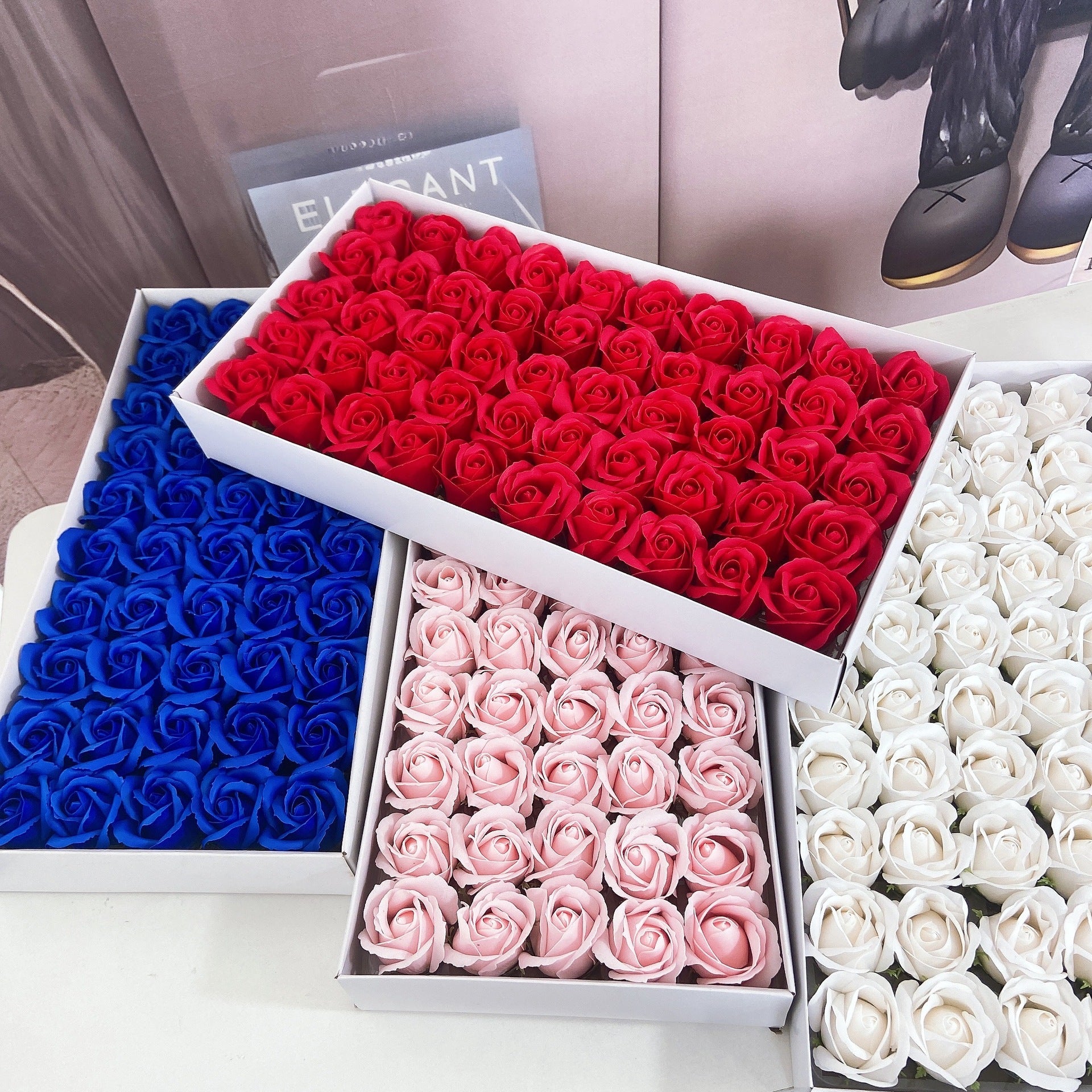 50 Pcs Three-Layer Floral Scented Soap Rose Petals Body Soap in Gift Box Black