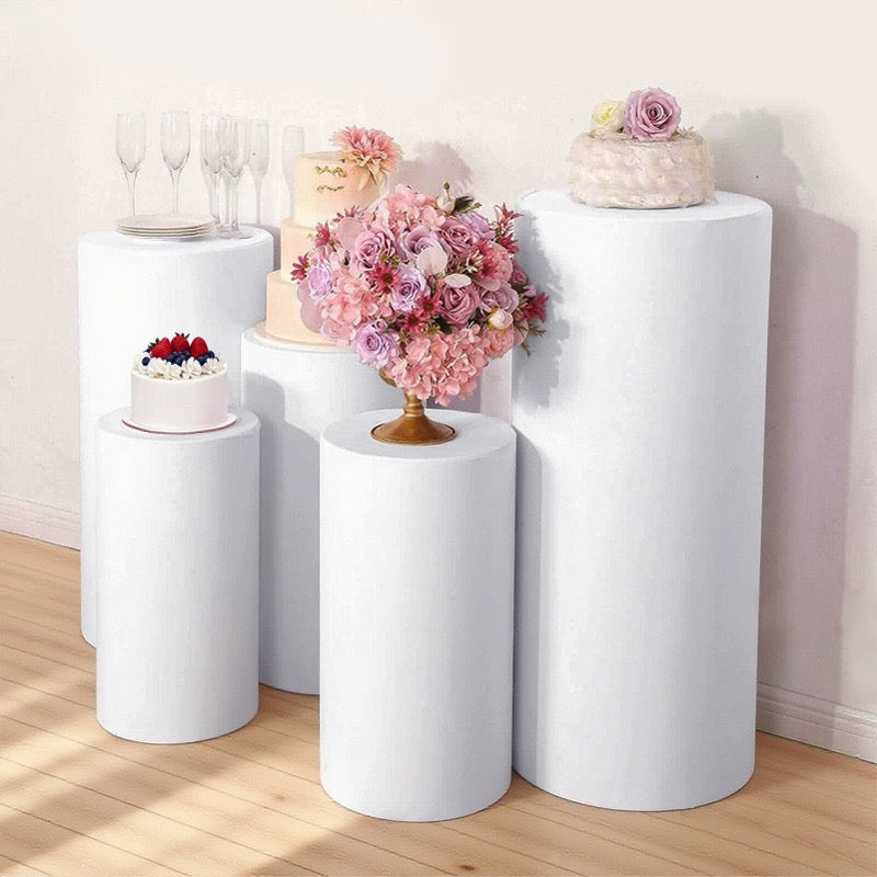 Party cylindrical display stand cover, metal cylindrical base display stand cover, round elastic base cover, suitable for birthdays and weddings.