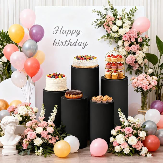 Party cylindrical display stand cover, metal cylindrical base display stand cover, round elastic base cover, suitable for birthdays and weddings.