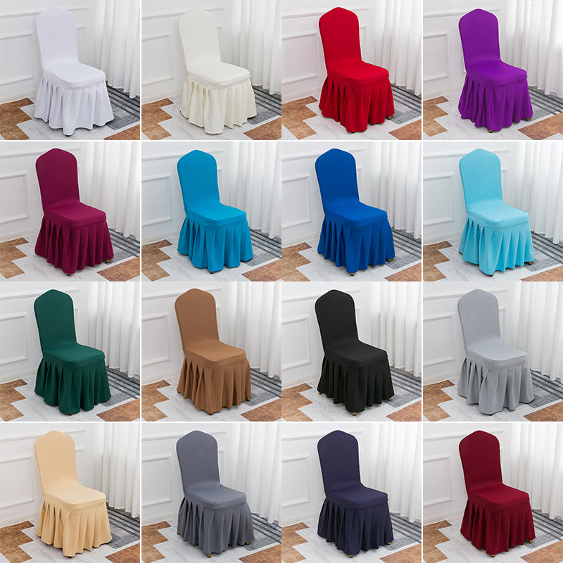 Spandex Stretch Ruffle Pleated Skirt Banquet Chair Covers for Party Dining Wedding with Foot Pockets for Outdoor Events