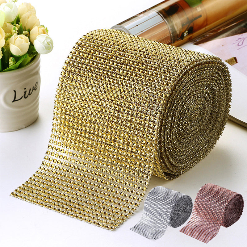 Sparkling Rhinestone Mesh Ribbon for Event Decorations, Wedding Cake, Birthdays, Baby Shower, Arts & Crafts, 10 Yards, 24 Row, 1 Roll