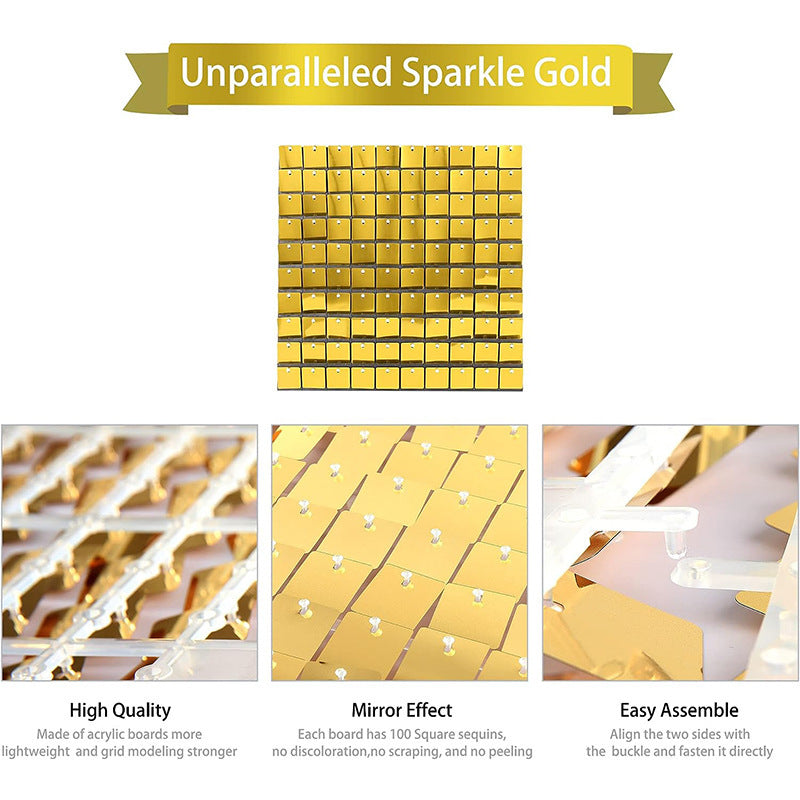 24 Panels Square Sequin Shimmer Wall Photo Backdrop Panels - 24sq.ft Silver