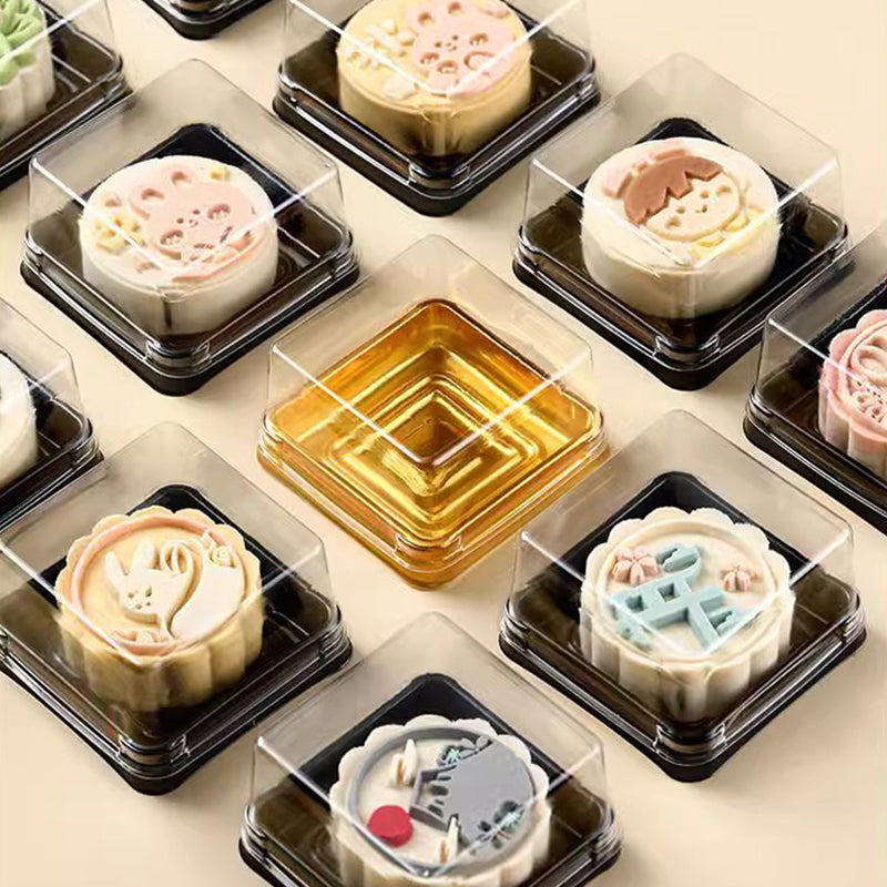 50 Pc Square Plastic Cupcake Favor Containers 3" Black and Clear