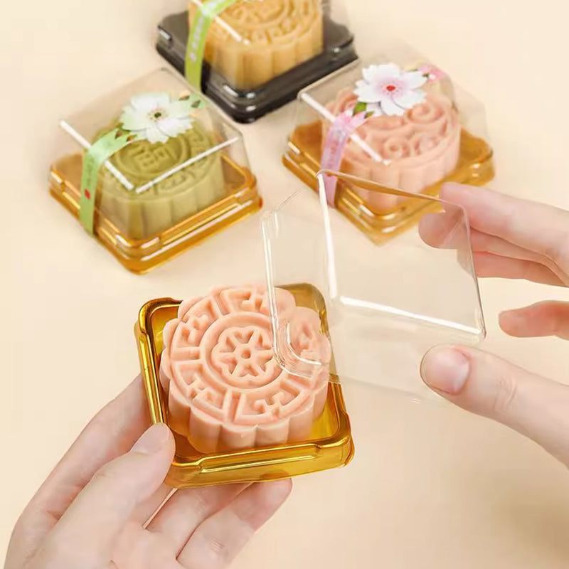 50 Pc Square Plastic Cupcake Favor Containers 3" Gold and Clear