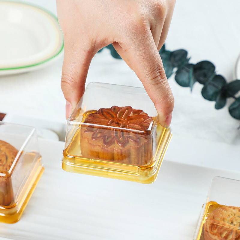50 Pc Square Plastic Cupcake Favor Containers 3" Gold and Clear