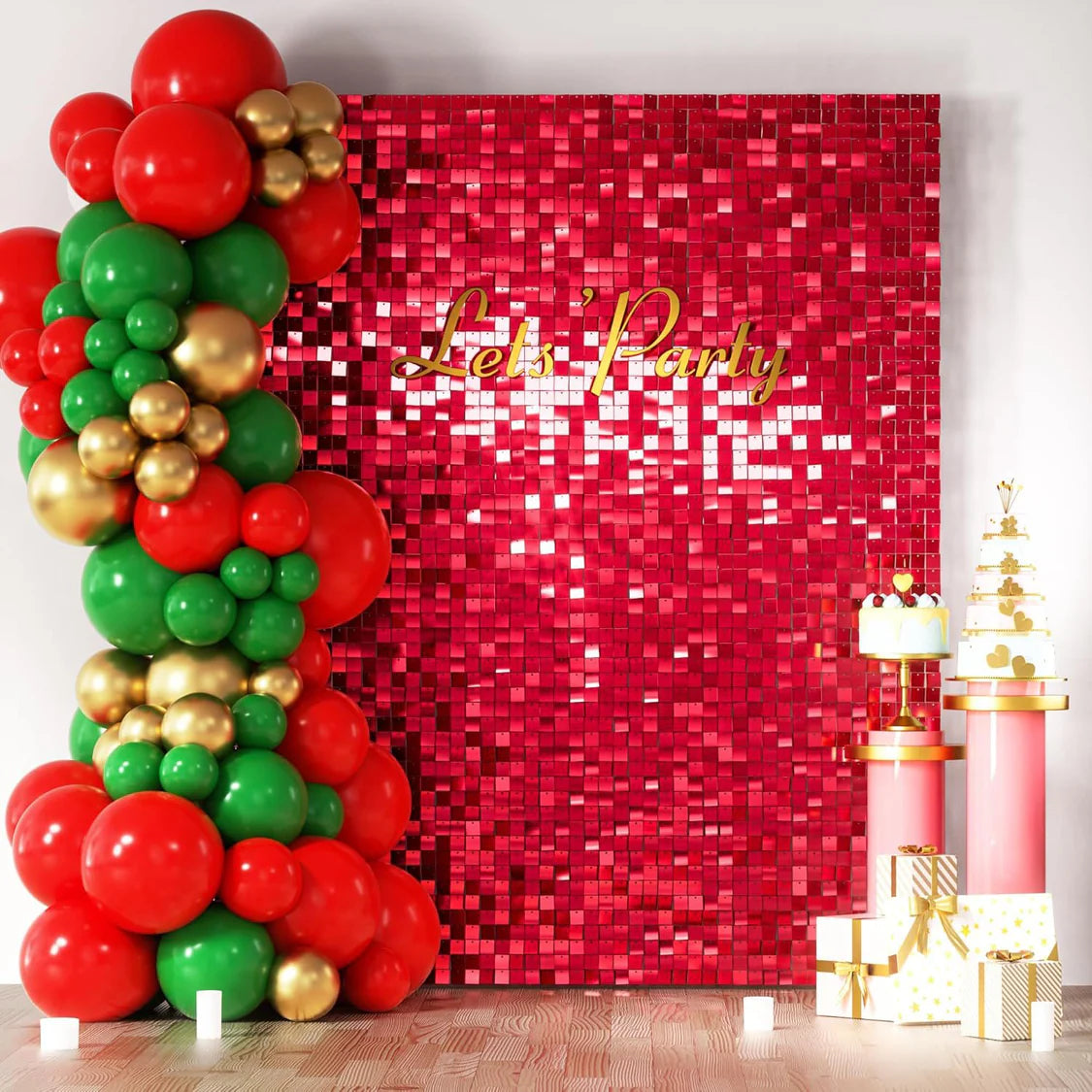 Spangle Shimmer Sequin Wall Panel Backdrops (24 panels) Red