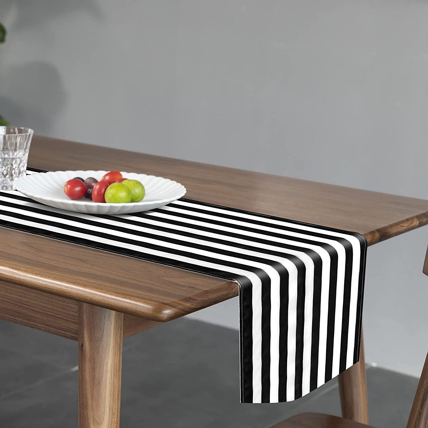 Classic Black and White Striped Table Runner 12" x 108"