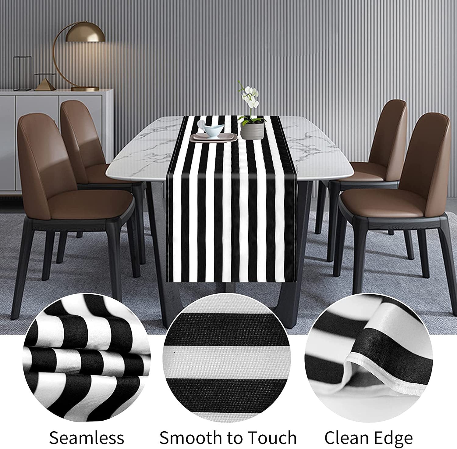 Classic Black and White Striped Table Runner 12" x 108"