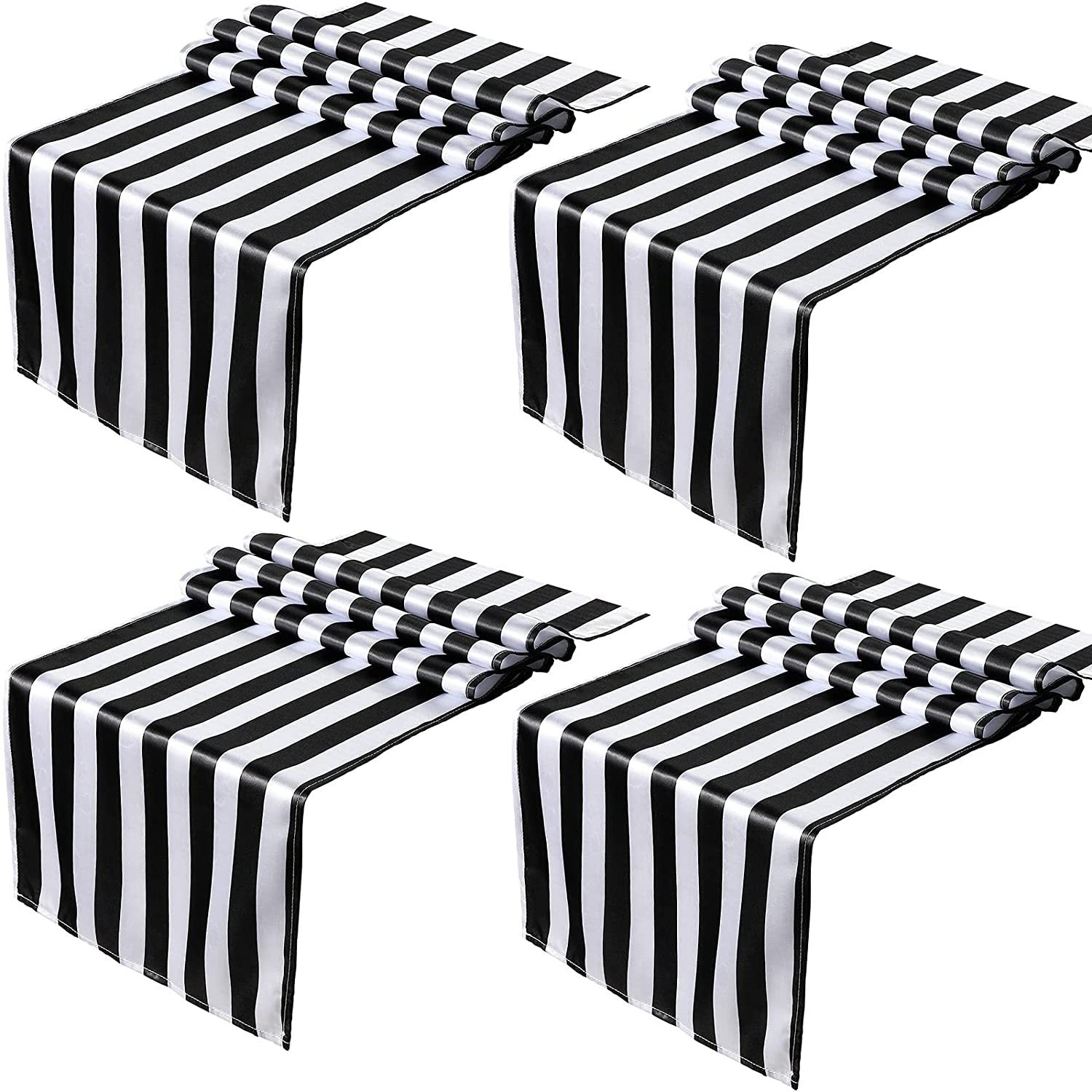 Classic Black and White Striped Table Runner 12" x 108"