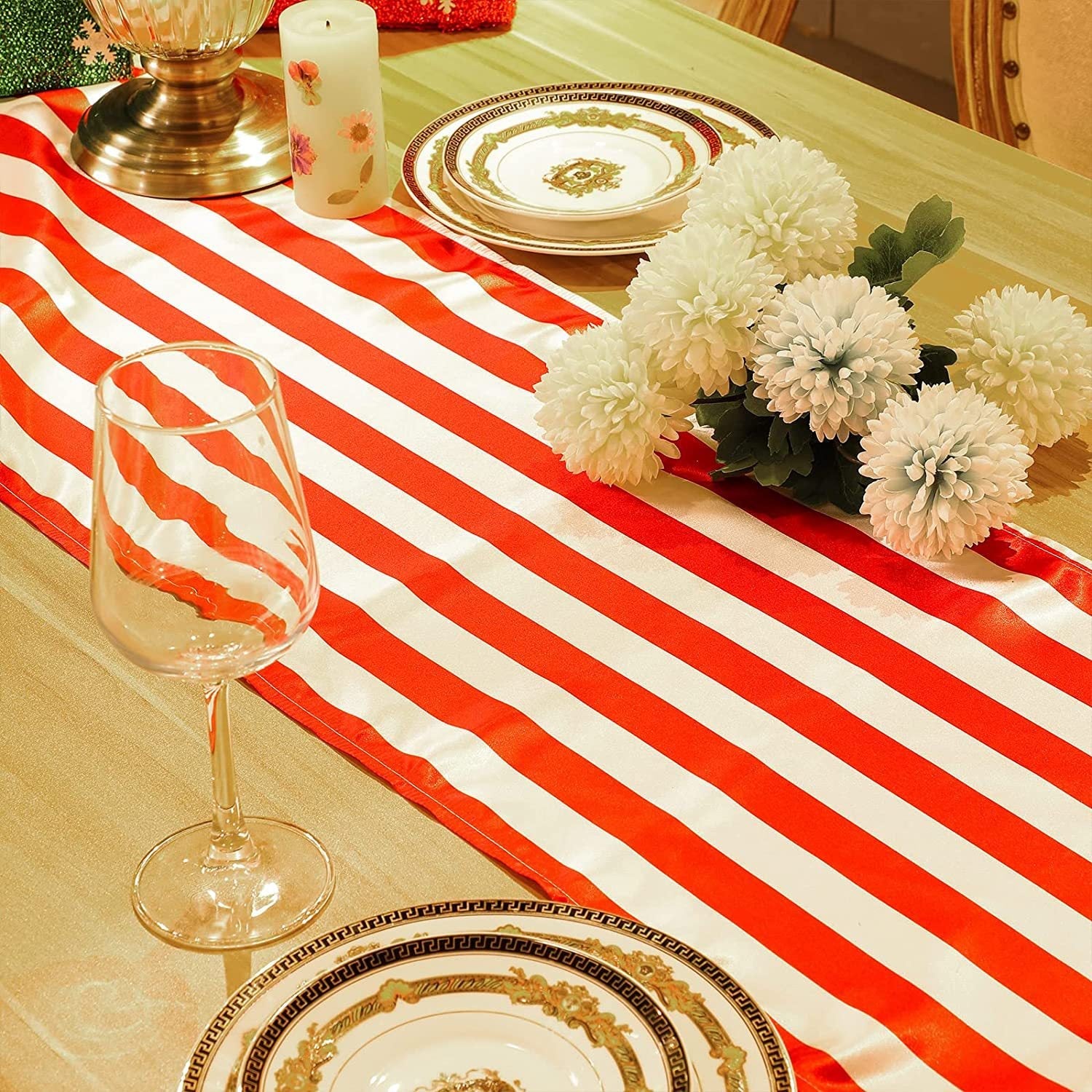 Satin Stripe Classic Table Runner 12"x108" Red White