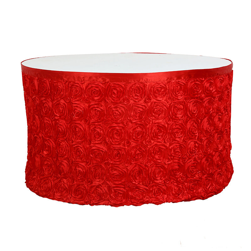 Table skirt with rose flowers 21ft Red