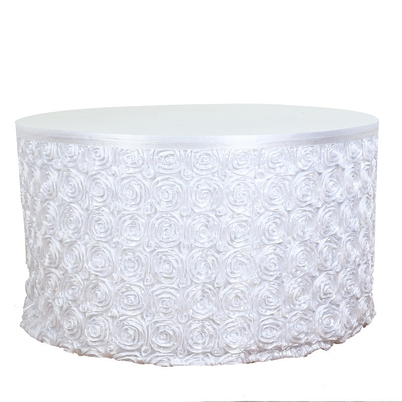 Table skirt with rose flowers 21ft White