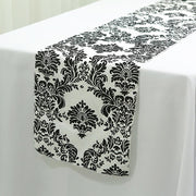 Taffeta Hot Stamping Table Runner  Black Damask