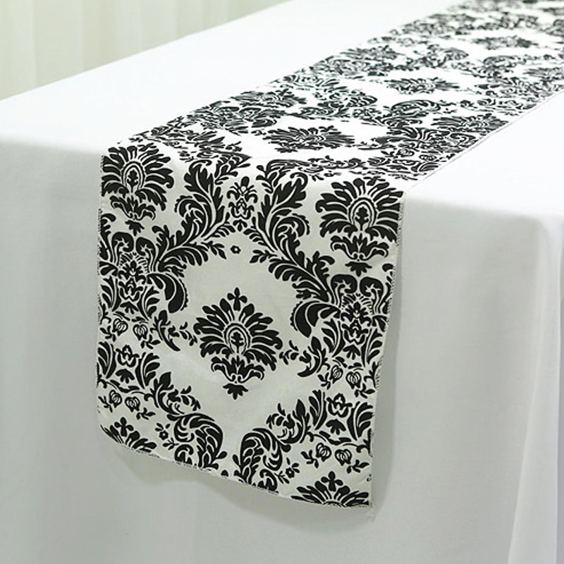 Taffeta Hot Stamping Table Runner  Black Damask