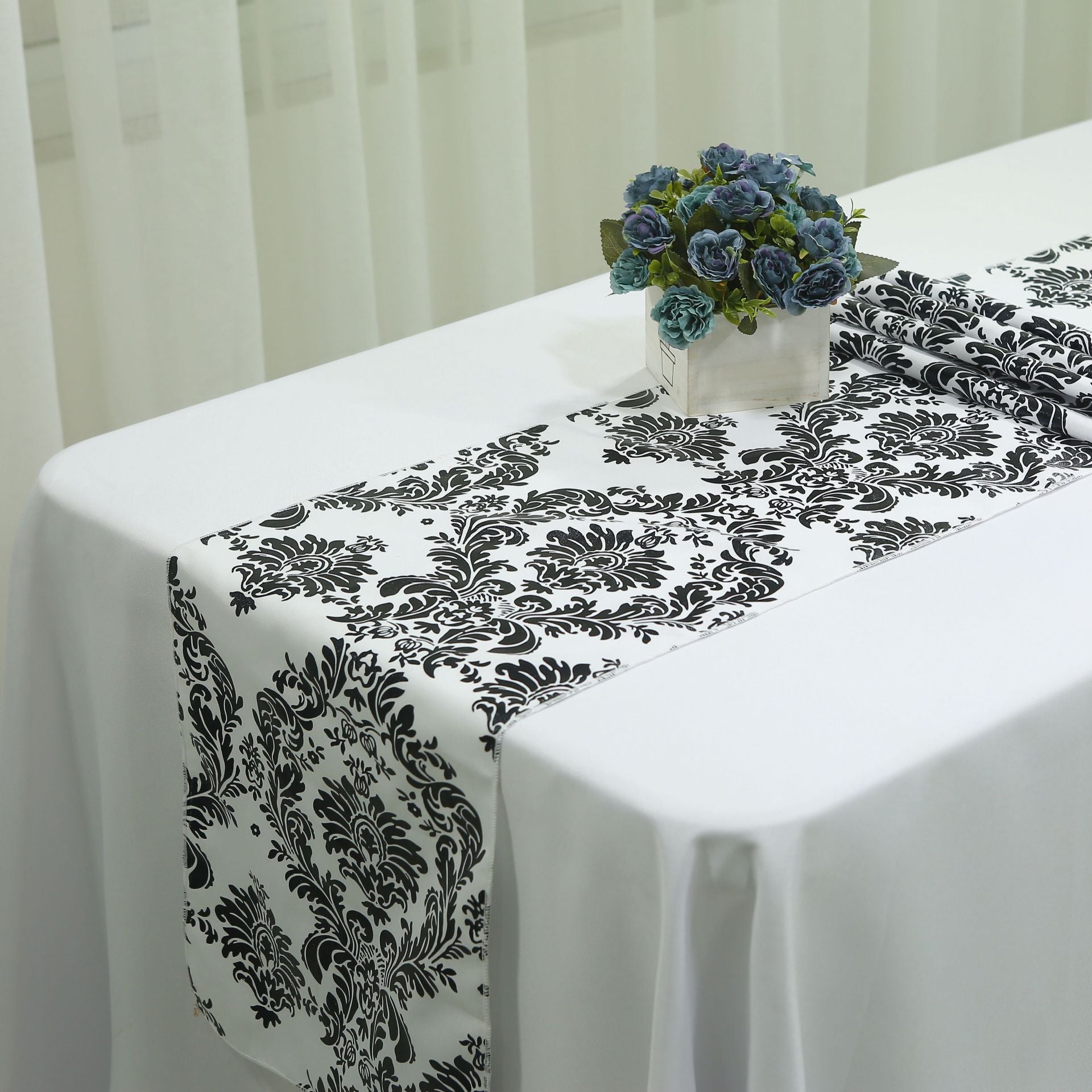 Taffeta Hot Stamping Table Runner  Black Damask