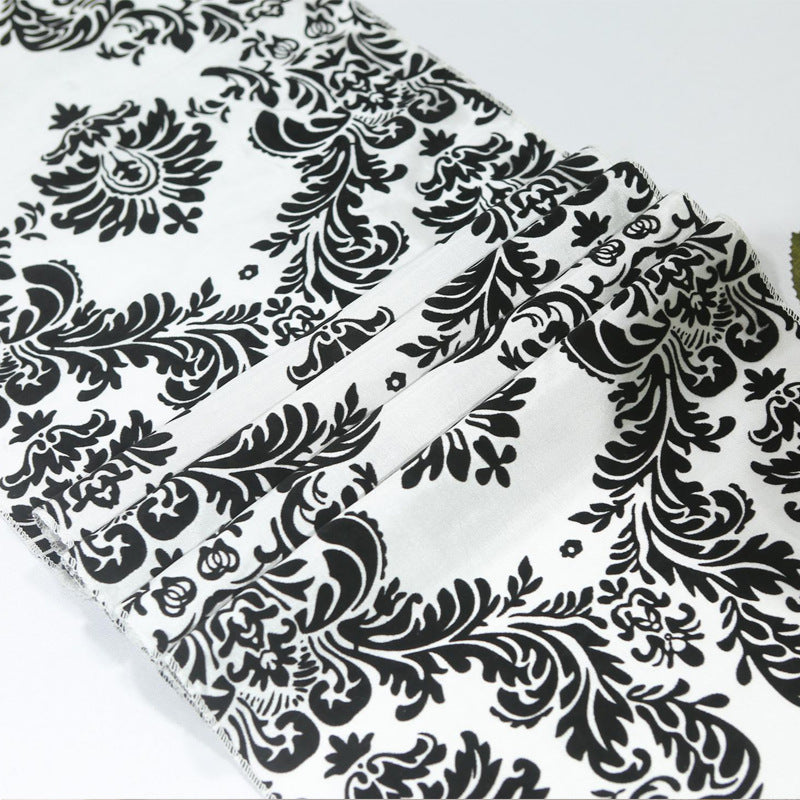 Taffeta Hot Stamping Table Runner  Black Damask