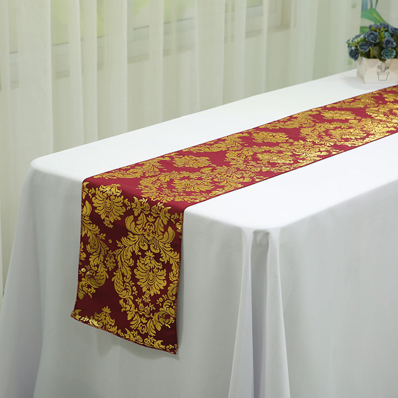 Taffeta Hot Stamping Table Runner 12"x108" Burgundy Damask