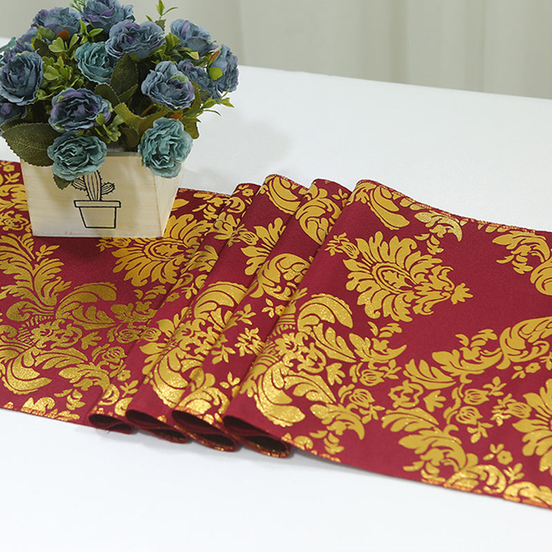 Taffeta Hot Stamping Table Runner 12"x108" Burgundy Damask