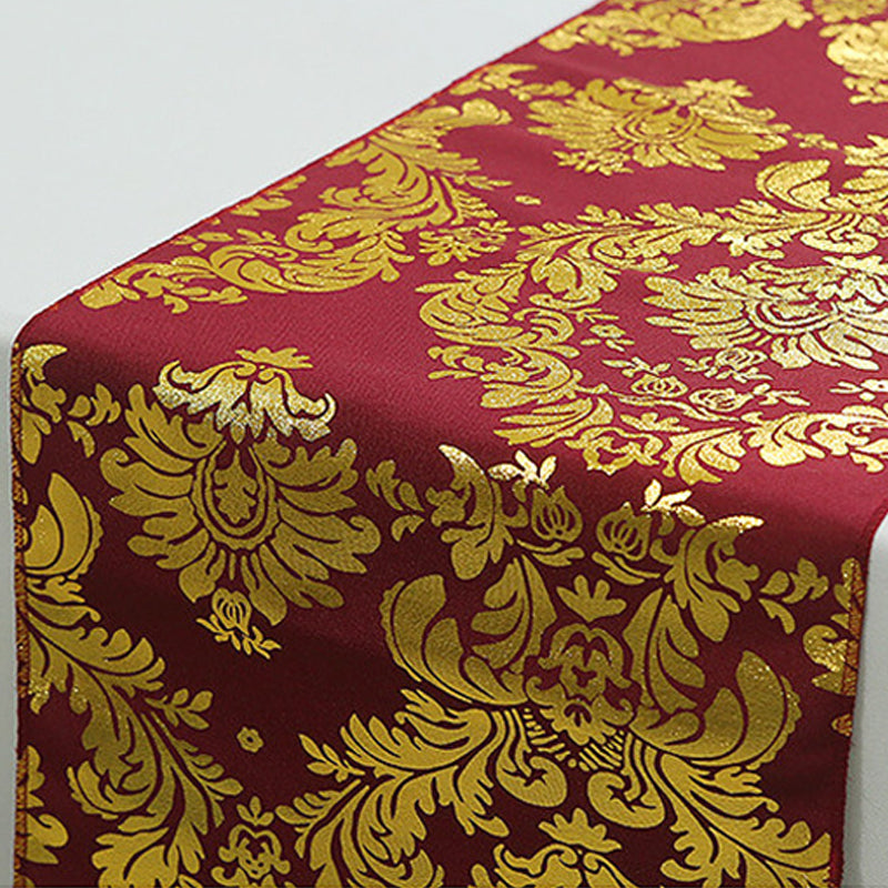 Taffeta Hot Stamping Table Runner 12"x108" Burgundy Damask